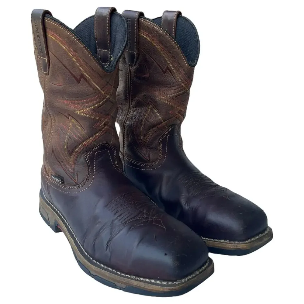 Irish Setter Cowboy Boots Mens 9.5 Marshall Leather Waterproof Steel Toe Brown